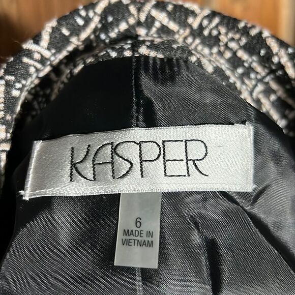 Kasper blazer career knit brown tan geometric polyester 6 FIRM on PRICE - Picture 5 of 9